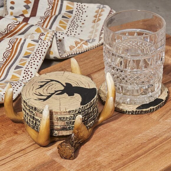 Deer Antlers Coaster Set of 6 – Handcrafted Deer Antler Decor and Man Cave Gifts - Picture 2 of 6